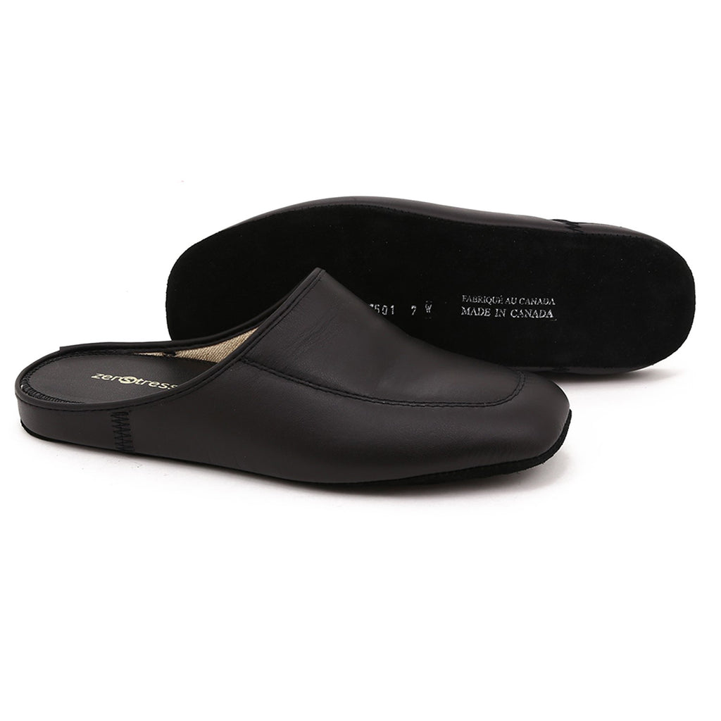 Mens black leather mule hot sale slippers