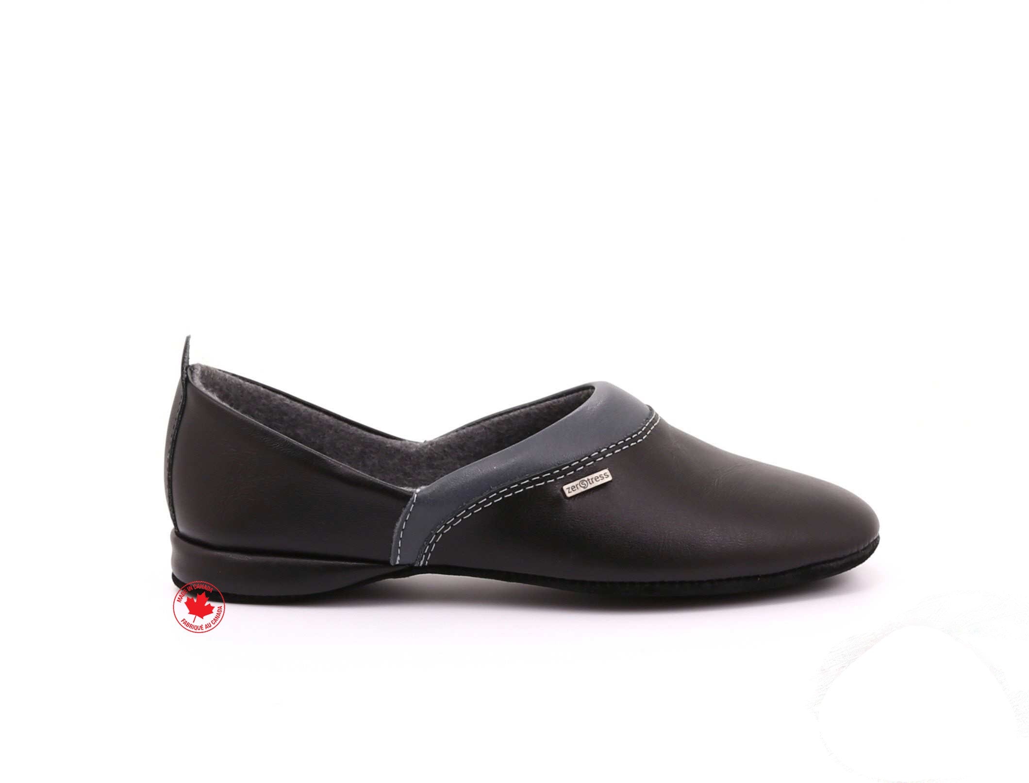 Men's Leather Slippers with Suede Sole - Black - Made in Canada